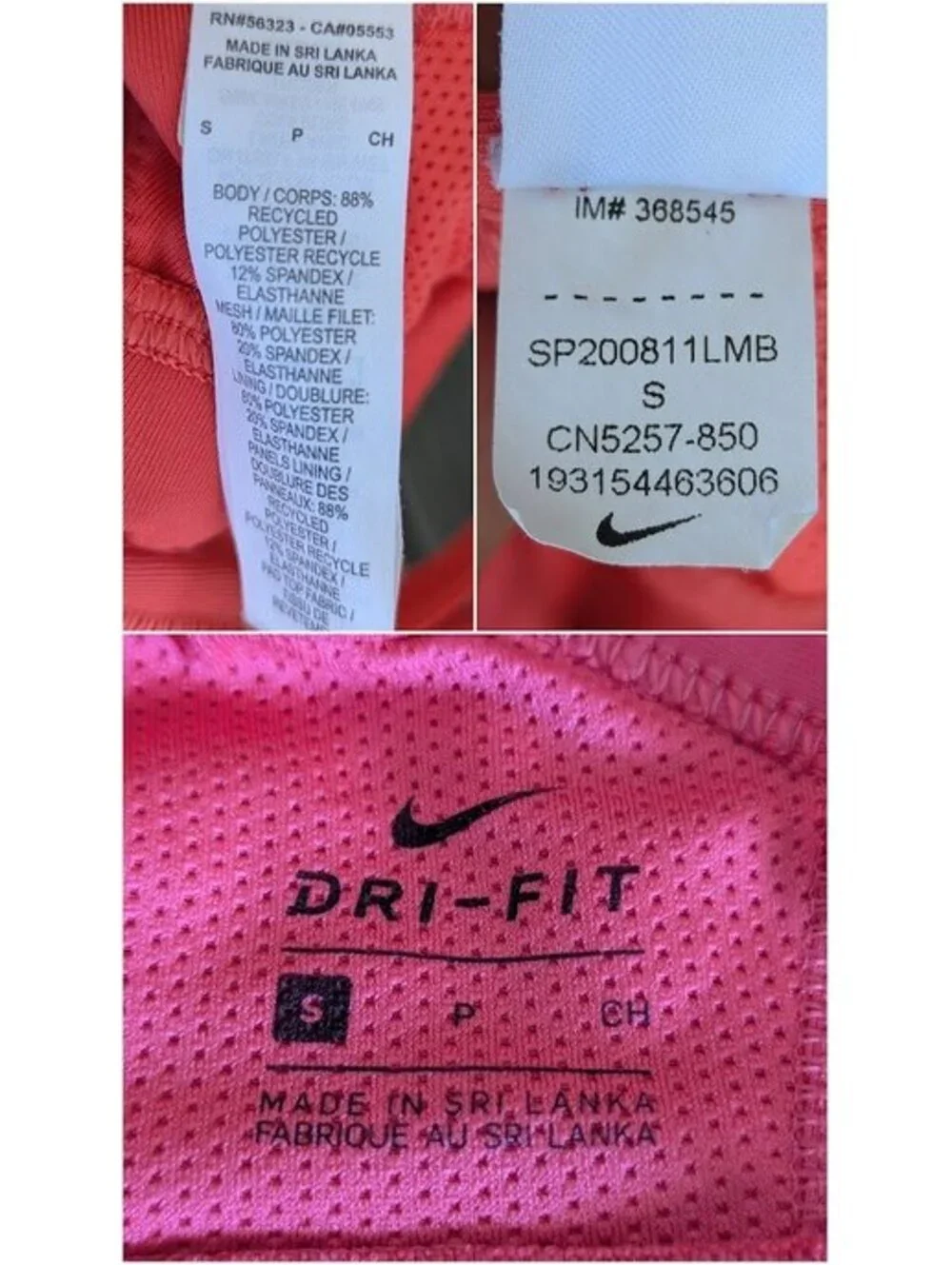 Nike Dri-FIT Victory Sports Bra Womens Small Coral Pink Lightweight Support Run